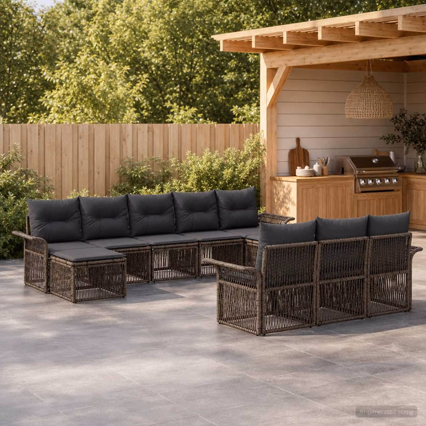 Set Divano da Giardino vidaXL a forma a U in Polyrattan Grigio con Cuscini e Struttura in Acciaio