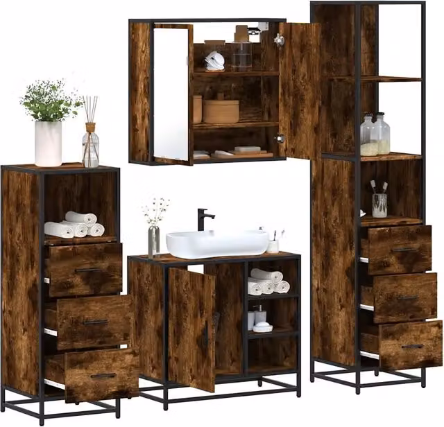 Set Mobili da Bagno 4 pz Rovere Fumo in Legno Multistrato 3301267