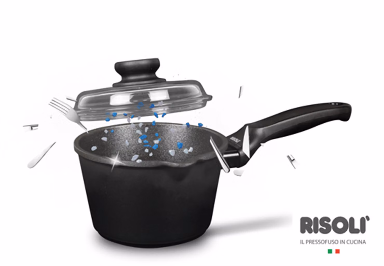 Casseruolino Black Plus ad induzione in alluminio pressofuso con coperchio e manico in bakelite, diam. 16cm