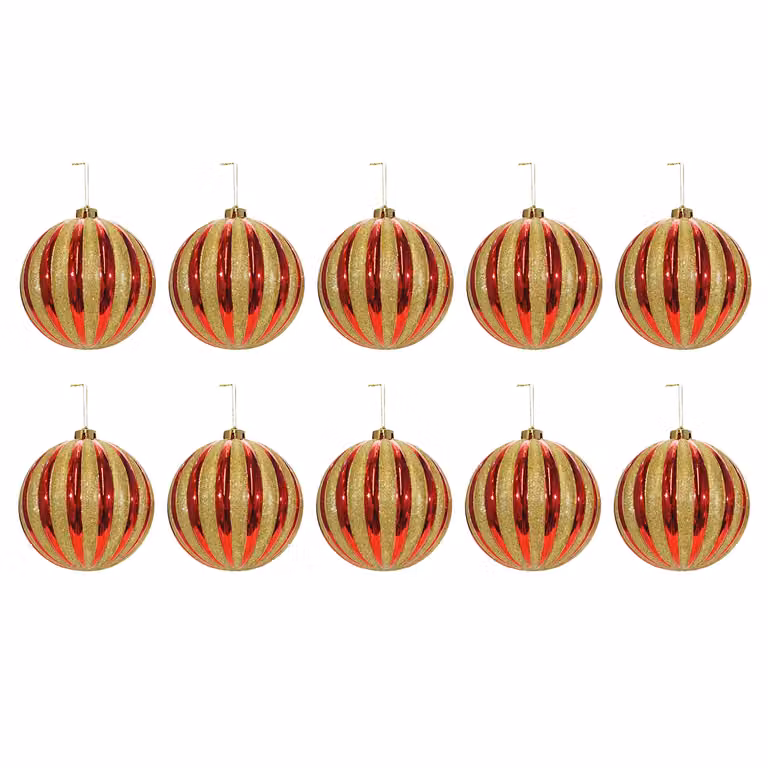Set di 10 palline di Natale Vestiamo Casa, modello infrangibile in plastica, colori rosso e oro, diametro: 6 cm