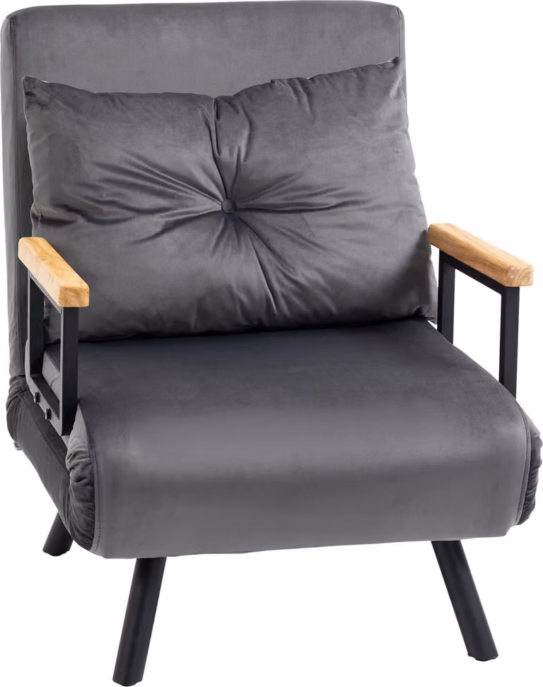 Fortuna Lai Poltrona letto Divano singolo con funzione letto, poltrona relax con schienale regolabile, effetto velluto, grigio scuro