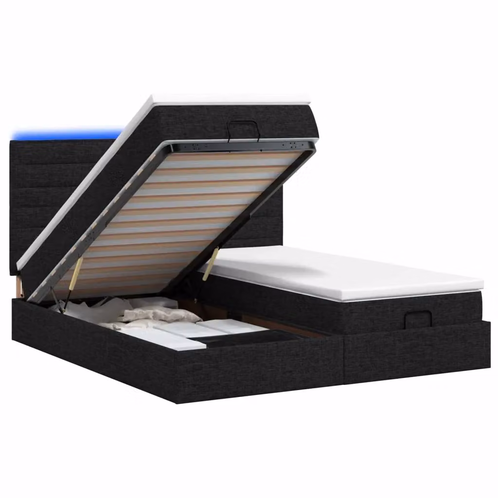 Letto Ottomano Moderno vidaXL con Materasso Ibrido, Illuminazione LED Sottostante e Porte USB, Nero e Bianco, L: 200 cm, P: 200 cm, H: 88 cm – 2