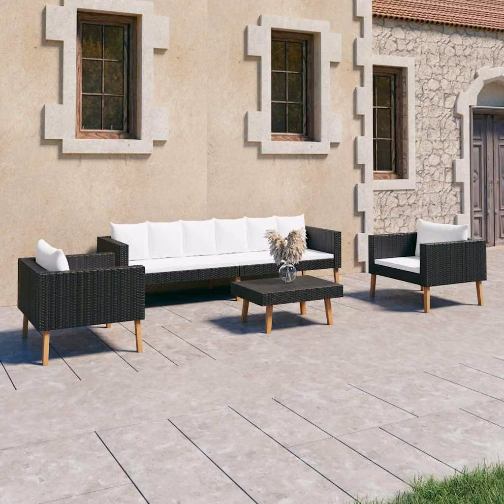 Set da giardino vidaXL composto da 4 pezzi con cuscini, divano a 3 posti, poltrone e tavolino, struttura in metallo nero e bianco – 1