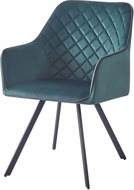 Sedia di design Amber in velluto verde e metallo