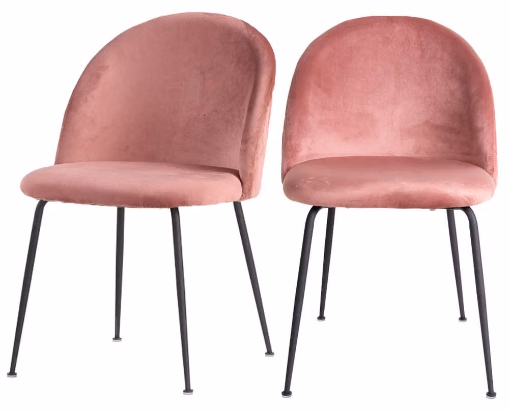 Set di 2 poltrone da pranzo in velluto con gambe in metallo, colore rosa