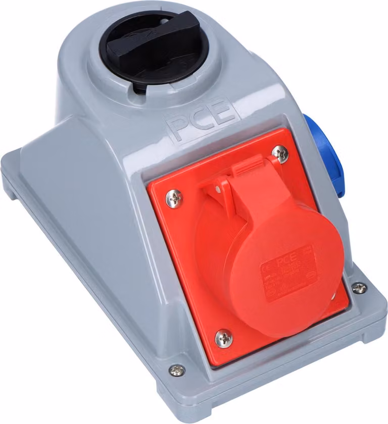 Presa fissa con interruttore tipo "Combo-Pol" 16A 400V 3P+Z+N, presa 230V IP44