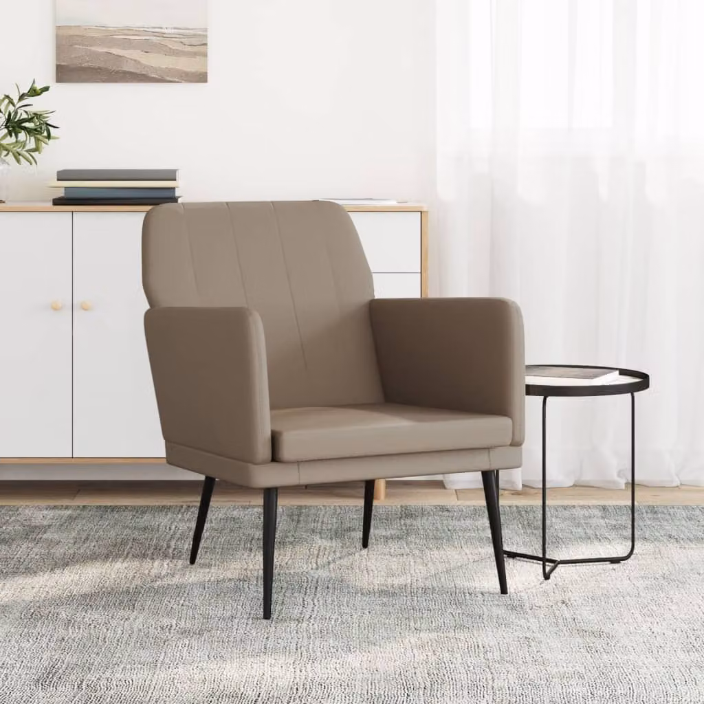 Poltrona relax moderna vidaXL in similpelle color beige e marrone con braccioli, L: 61 cm, P: 78 cm, H: 80 cm