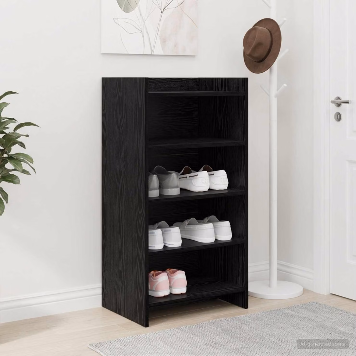 Mobile porta scarpe vidaXL con ripiani, colore nero e rovere, L 48 cm x P 36 cm x H 92 cm