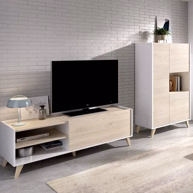 Set di mobili da soggiorno DMORA moderno in legno color rovere e bianco L/P/H: 155 x 135 x 47 cm