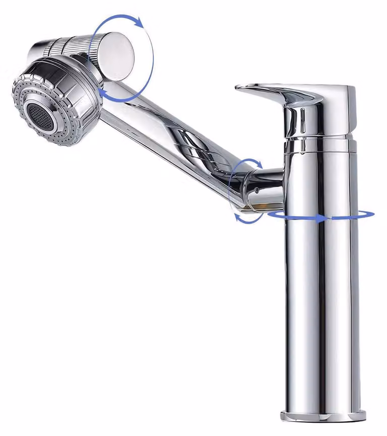 Miscelatore monocomando per lavabo, girevole a 360°, per acqua fredda e calda, a basso consumo