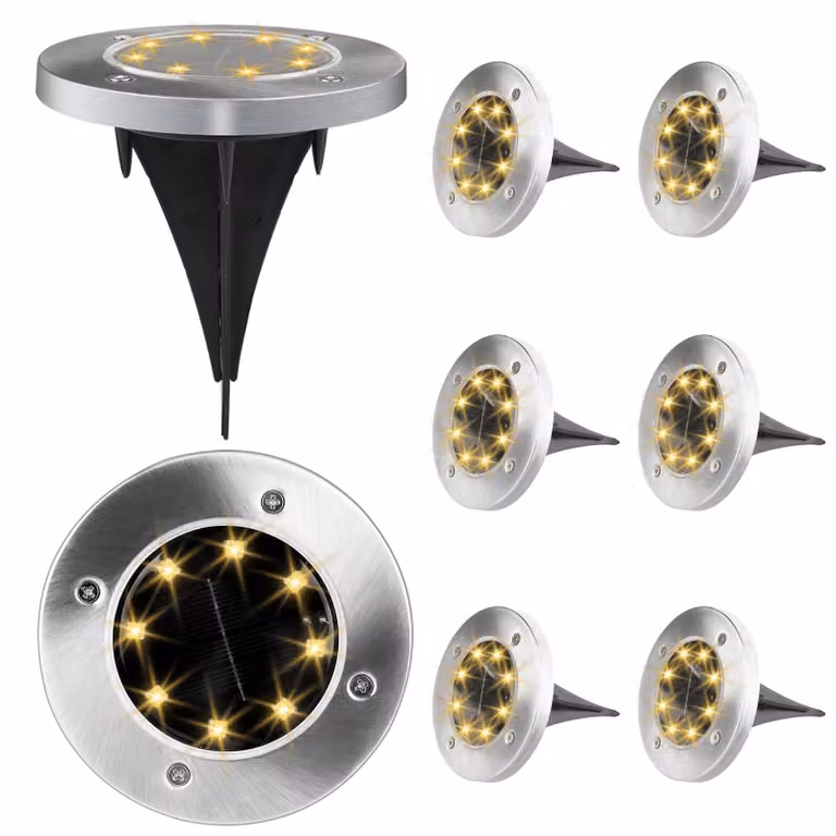 Set di 8 luci solari, luce bianco caldo, grado di protezione IP65, impermeabili, per uso esterno