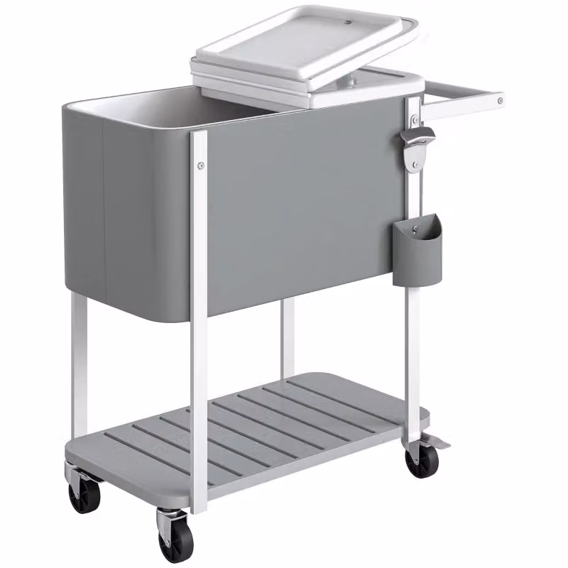 Carrello frigo da esterno WISHDOR con ruote, ripiano inferiore e apribottiglie, Grigio, L: 84 cm, P: 38 cm, H: 83 cm – 2