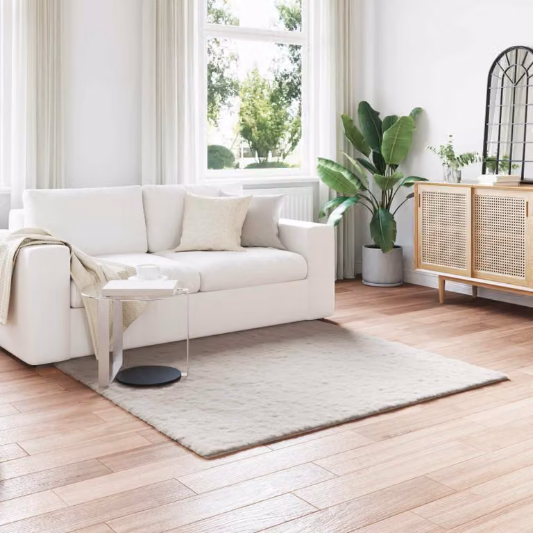 Tappeto antiscivolo e lavabile vidaXL in ecopelliccia di coniglio beige, moderno e quadrato per soggiorno o camera da letto