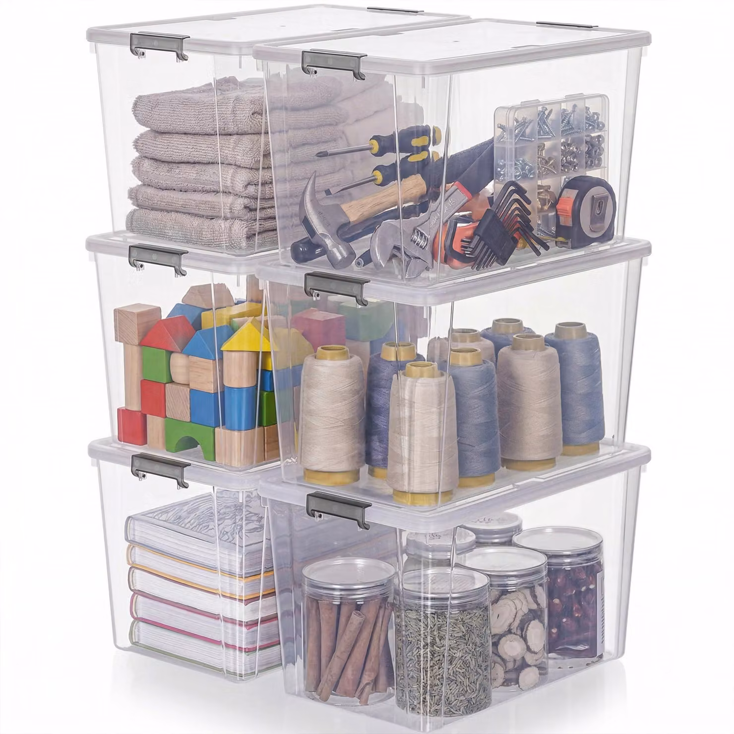 Set di 6 contenitori per la classificazione, capacità di 6,5 litri ciascuno, realizzati in plastica