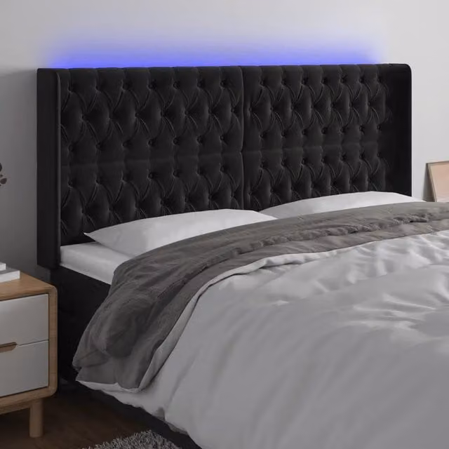 Testiera a LED-Testata con LED Nera 183x16x118/128 cm in Velluto 398925