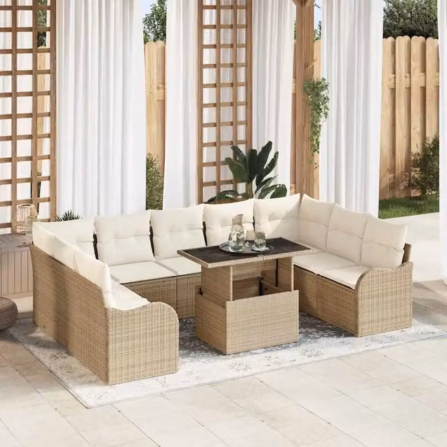 Set Divano da Giardino vidaXL 10 Pezzi in Rattan e Metallo Beige e Bianco per Terrazza e Giardino – 1