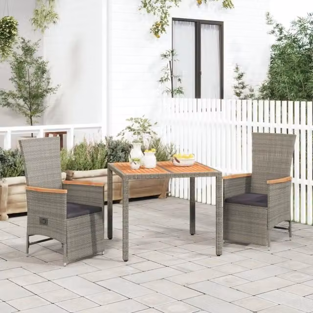 Set da Pranzo da Giardino 3 pz con Cuscini in Polyrattan Grigio 3157555