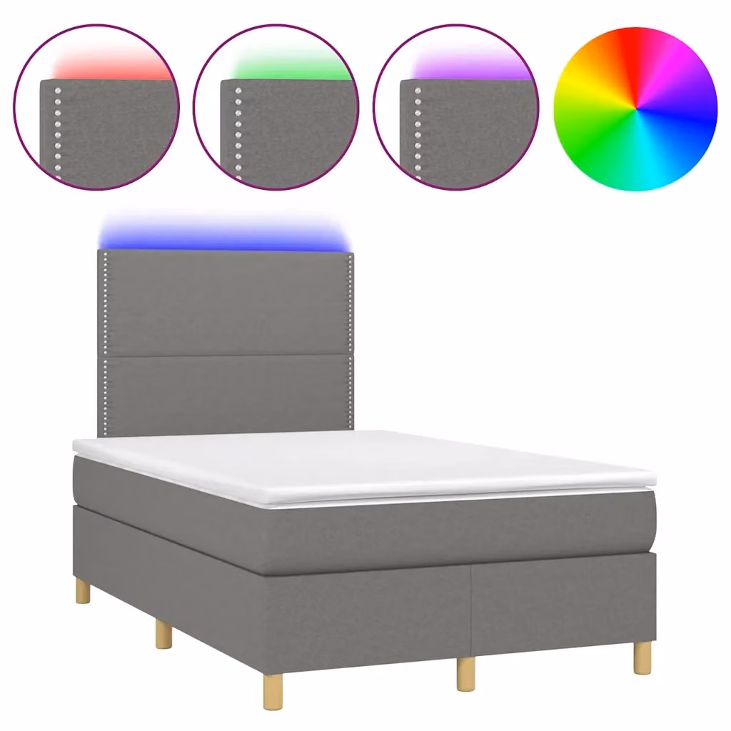 Letto matrimoniale con materasso ibrido vidaXL in tessuto grigio scuro con illuminazione LED e porta USB, L/P/H: 120 x 200 x 123 cm – 2