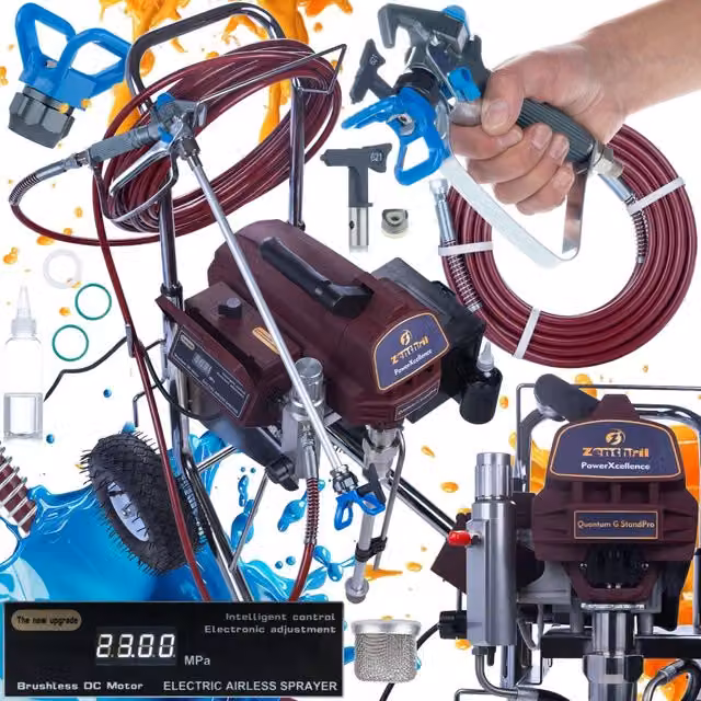 Spruzzatore Airless Zenthril Quantum G StandPro con Extension Lance per Vernici, Lacche e Pitture Murali, 2200W, 20MPa, 2,8L/min