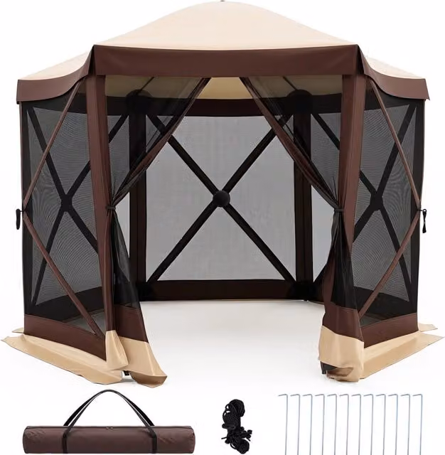 Gazebo da giardino con telaio in fibra di vetro pareti in rete 2 borse e 11 picchetti, Gazebo da esterno pieghevole S