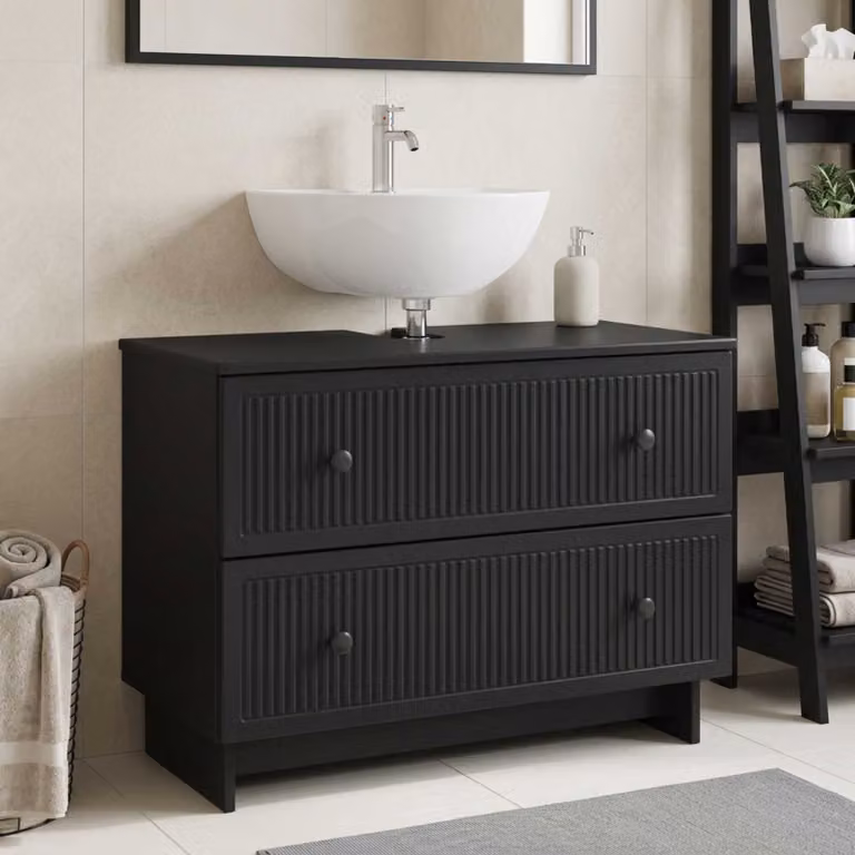 Armadio per lavabo da bagno vidaXL EDE nero con cassetti e ante, L 82 cm x P 41 cm x H 59 cm