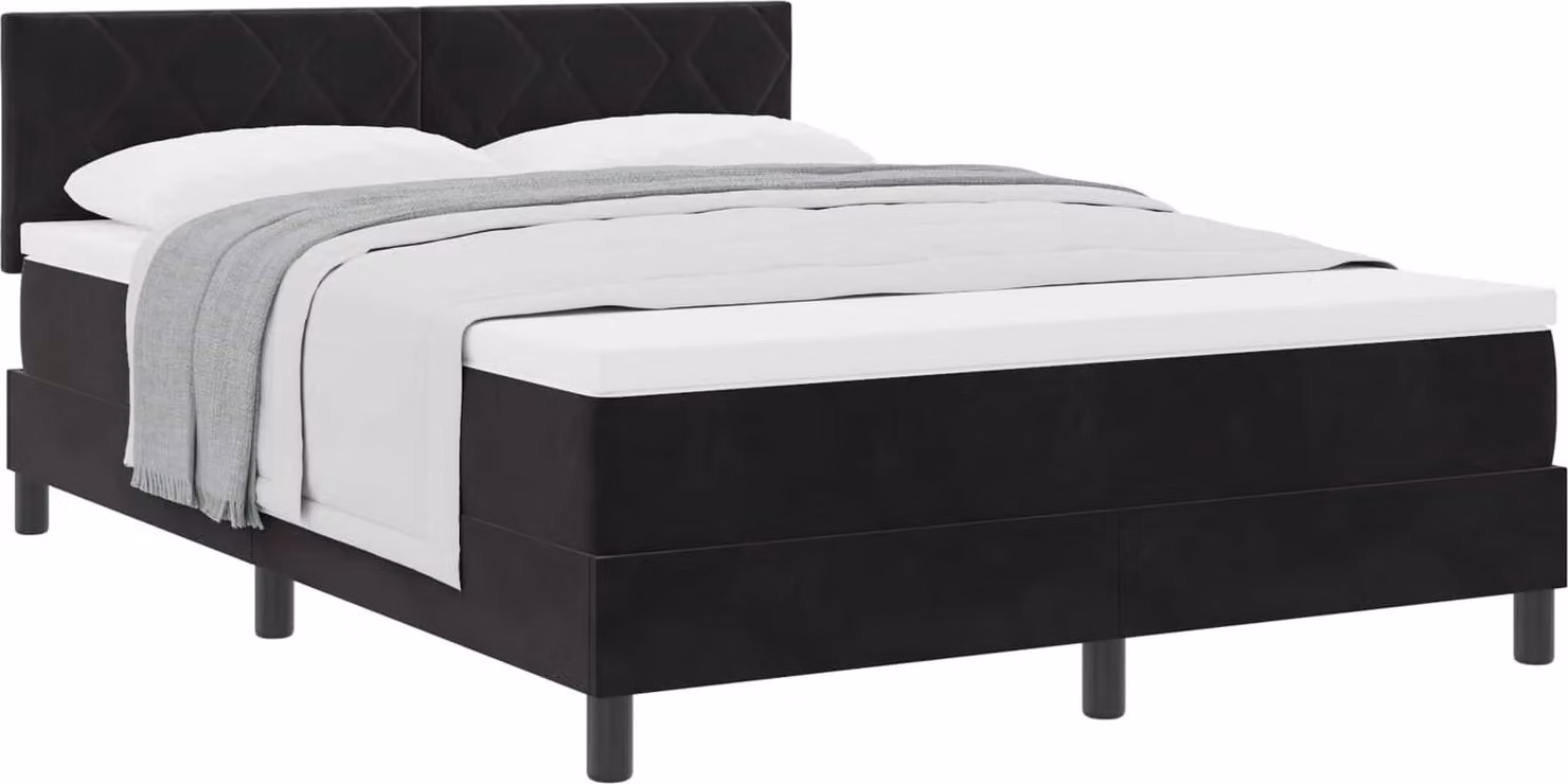 Letto a molle con testata nera 160 x 200 cm in velluto