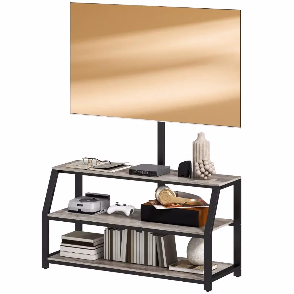 Mobile TV Xylo in stile industrial con 2 ripiani, grigio, L 110 cm x P 43 cm x H 150 cm – 2