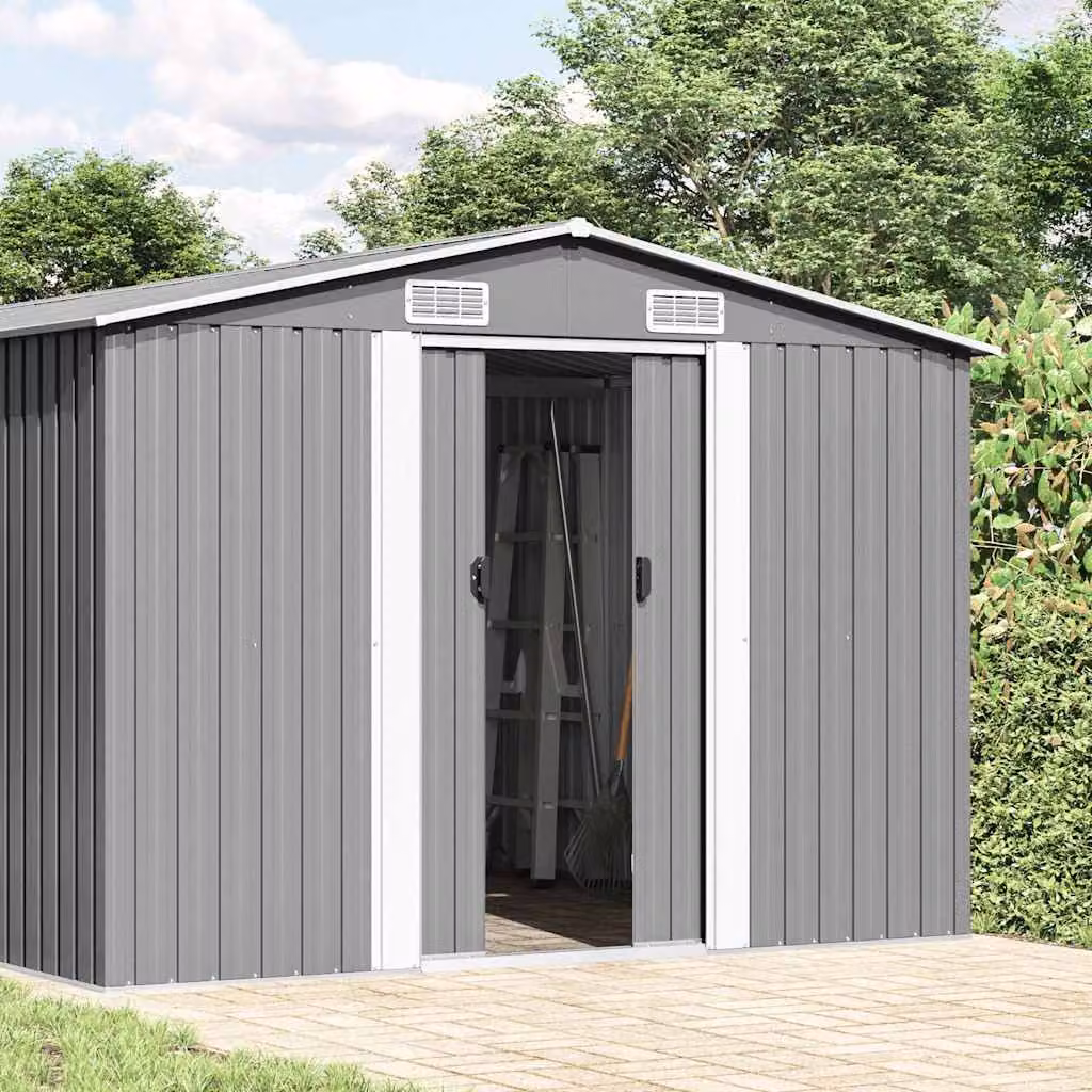 vidaXL Capanno da Giardino Grigio 257x990x181 cm in Acciaio Zincato