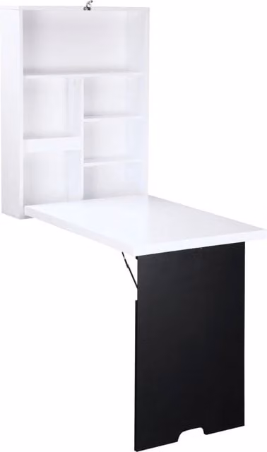 Scrivania a Muro Pieghevole con 5 Scomparti, Lavagna Bianca e Nera, 60x94,5x147 cm, Salvaspazio per Home Office