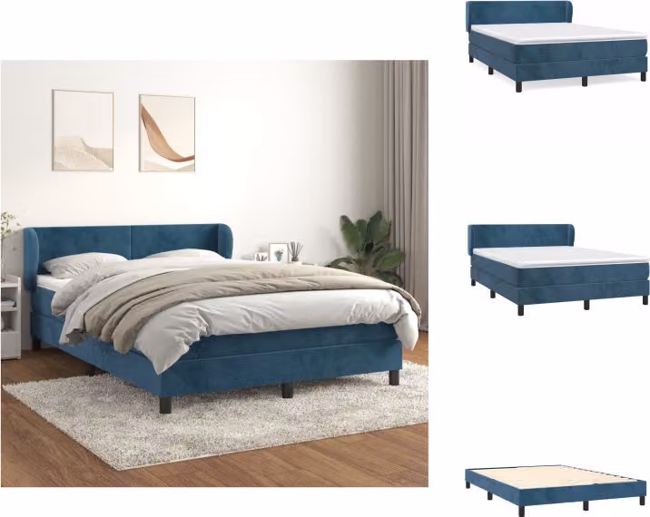 vidaXL Letto a molle con materasso blu scuro 140x190 cm in velluto - Letti e strutture letto