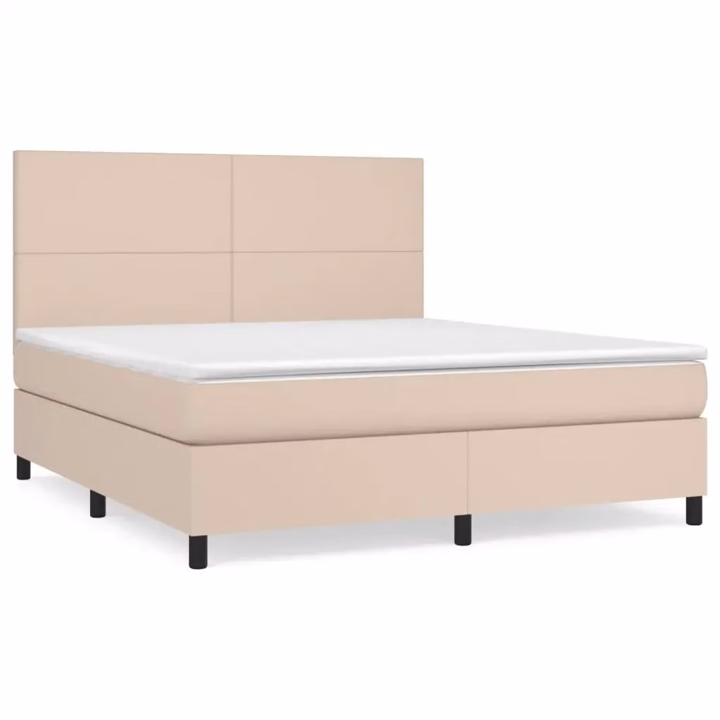 Letto con Giroletto a Molle e Materasso Ibrido vidaXL in Similpelle Beige, L/P: 180 x 200 cm, H: 203 cm – 2