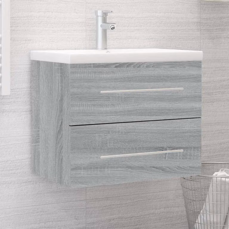 Mobile Bagno con Lavabo Integrato vidaXL Grigio Sonoma e Bianco in Legno e MDF