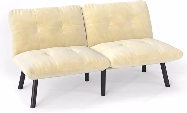 Divano letto 2 posti pieghevole in velluto beige con struttura in metallo e telaio imbottito per il tuo soggiorno in stile moderno