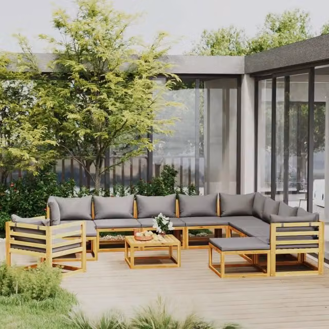 Set di Divani da Giardino vidaXL in Legno di Acacia con Cuscini Grigi 12 Pezzi – 1