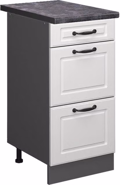 Mobiletto base per cucina R-Line Bianco rustico/Antracite 40 cm con cassetti, PL Antracite Vicco
