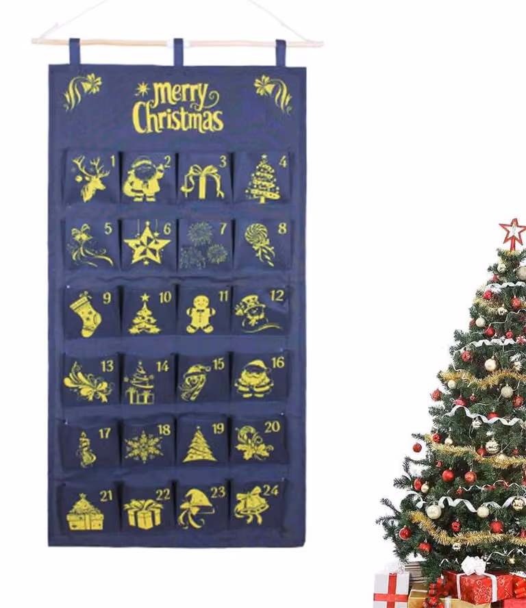 Calendario dell'Avvento da riempire, con 24 scomparti, dimensioni 100x50 cm, realizzato in tessuto