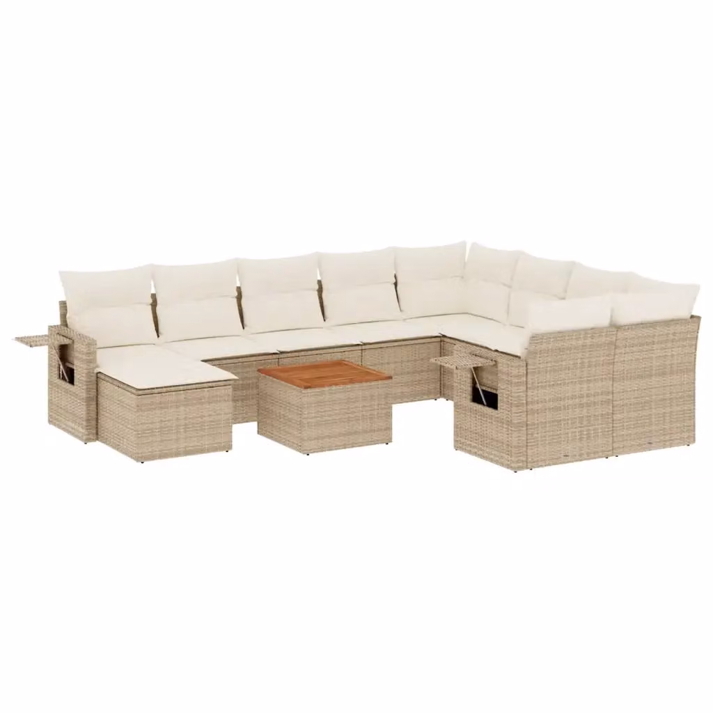 vidaXL Set Divani da Giardino 11 pz in Polyrattan con Cuscini Beige e Tavolino da Esterno – 2