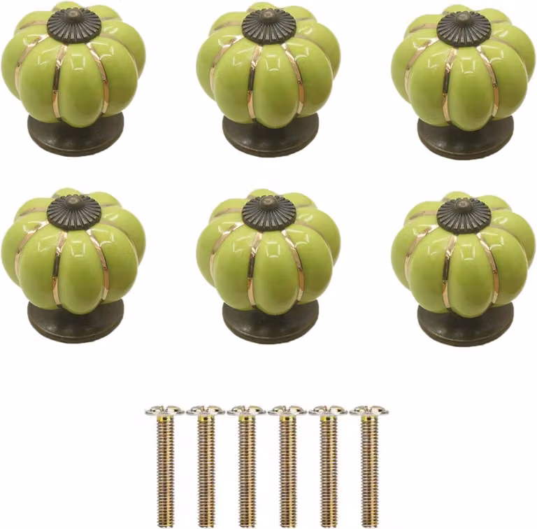 Pulsanti a forma di zucca in Vetroceramica, rotondi, confezione da 6 pezzi, dimensioni 4x4x4 cm, colore verde, adatti per mobili e cucina