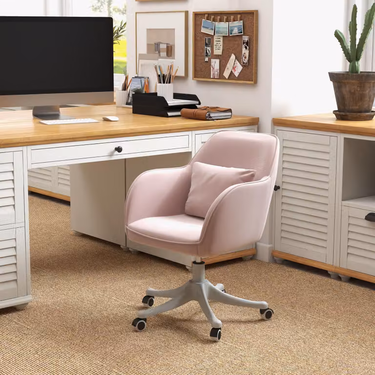 okwish sedia da ufficio massaggiante regolabile in altezza sedia da ufficio girevole sedia da lavoro con cuscino lombare rimovibile, sedia da scrivania sedia direzionale con funzione massaggio, rosa