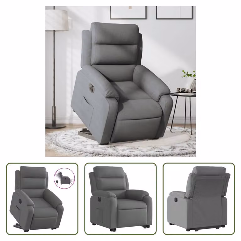 The Living Store Poltrona relax con supporto elettrico in tessuto grigio scuro