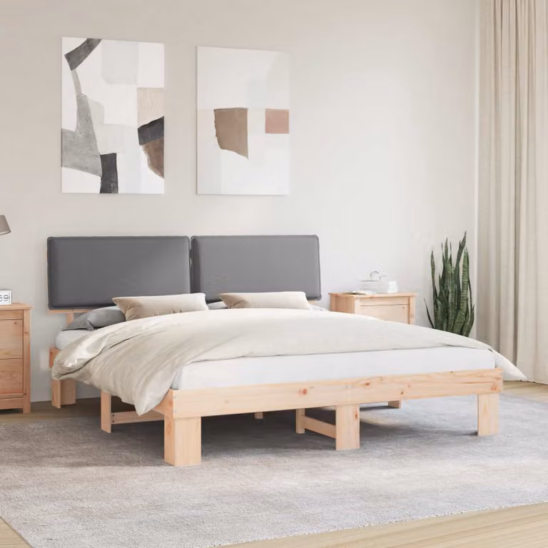 Letto con Testiera Rivestita vidaXL in Legno di Pino e Tessuto Grigio 200 x 200 cm