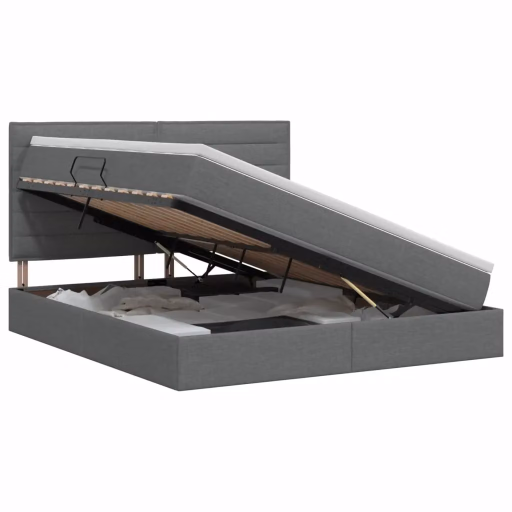 Letto con contenitore moderno vidaXL in tessuto grigio con base a sollevamento L: 160 cm, P: 200 cm, H: 140 cm – 2