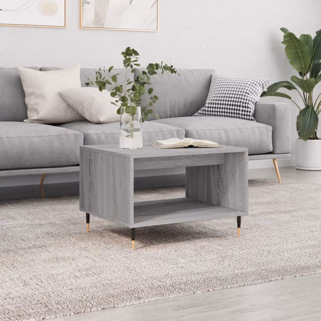 vidaXL Tavolino da Salotto Rettangolare Grigio in Legno e Metallo L: 60 cm, P: 50 cm, H: 40 cm