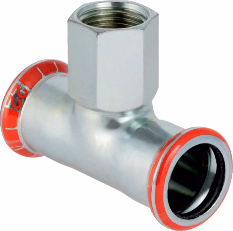Geberit Raccordo a T Mapress Acciaio al carbonio d= 42mmxRp 3/4x42mm, con filettatura interna