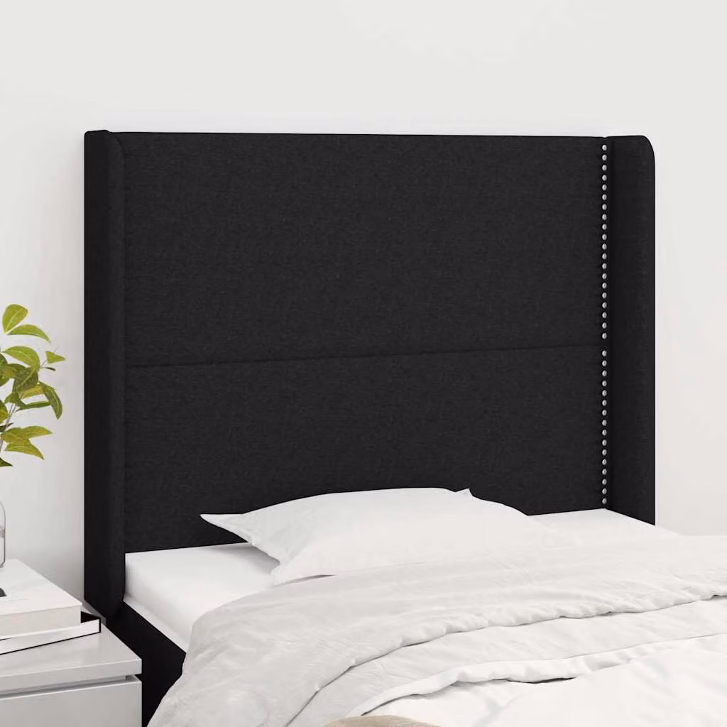 Testiera ad orecchio vidaXL in tessuto nero con struttura in legno L: 103 cm, P: 16 cm, H: 118-128 cm