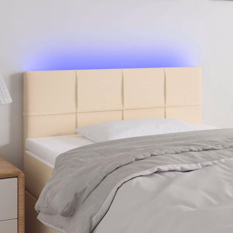 Testiera per letto vidaXL in tessuto beige con illuminazione LED e porta USB, L: 80 cm, P: 5 cm, H: 78-88 cm