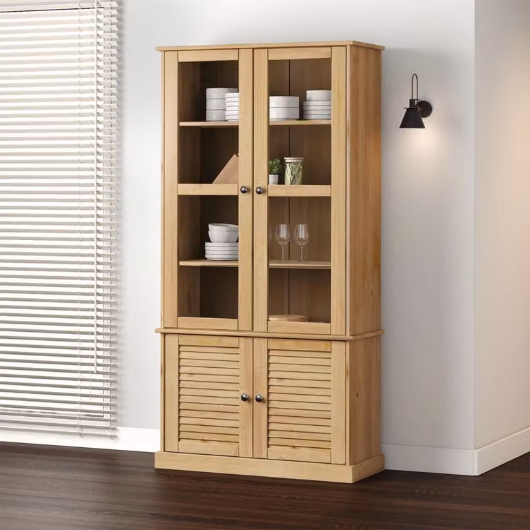Vetrina vidaXL VIGO in legno massello di pino color marrone con ante in vetro e ripiani interni, L/P/H: 85 x 35 x 170 cm
