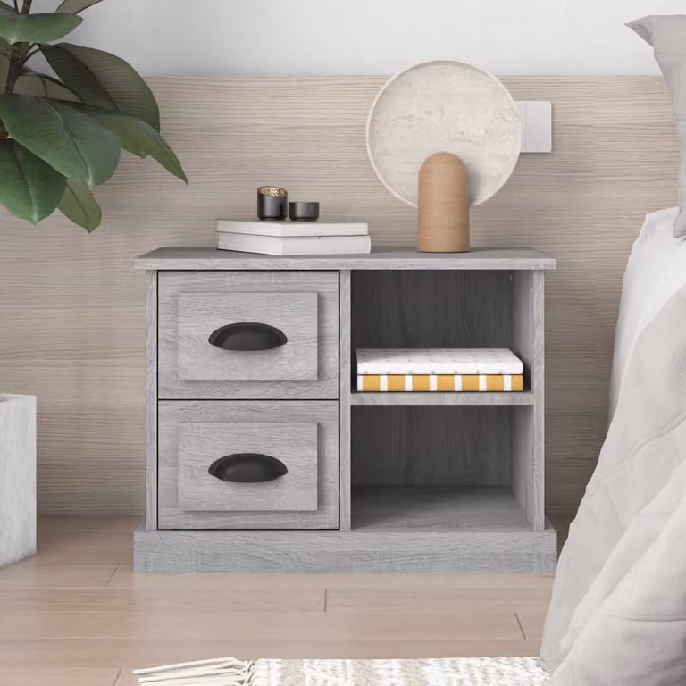 Comodino vidaXL moderno in legno e MDF, colore grigio Sonoma, L 60 cm x P 35,5 cm x H 45 cm