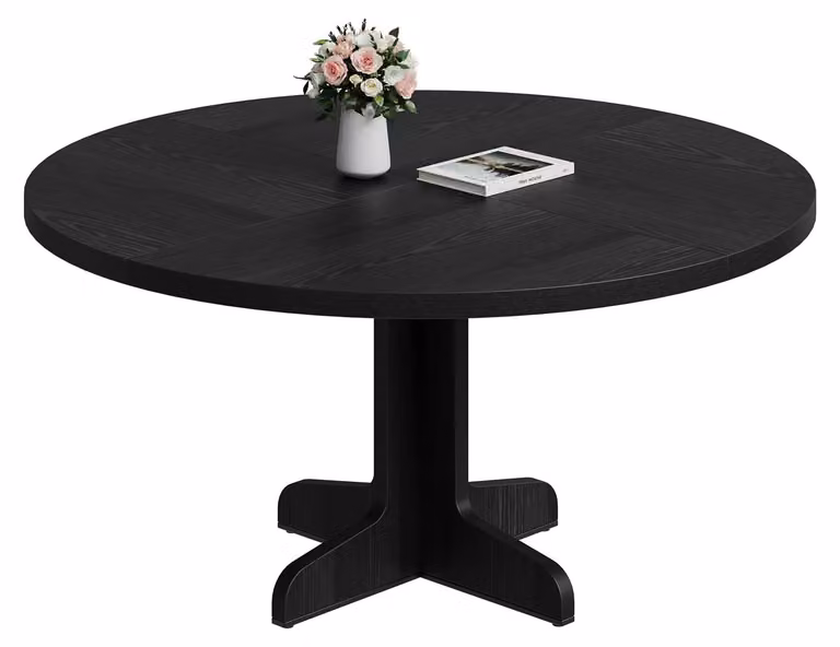 Stile rustico moderno - Tavolo rotondo da pranzo di 120 cm per 4 persone - Salvaspazio, ideale per cucina o sala da pranzo - Montaggio semplice - Colore: nero