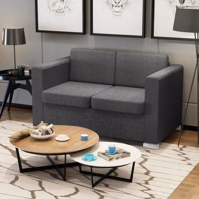 Divano a 2 posti moderno vidaXL in tessuto grigio con struttura in legno e metallo e coperture rimovibili L: 137 cm, P: 78 cm, H: 73 cm